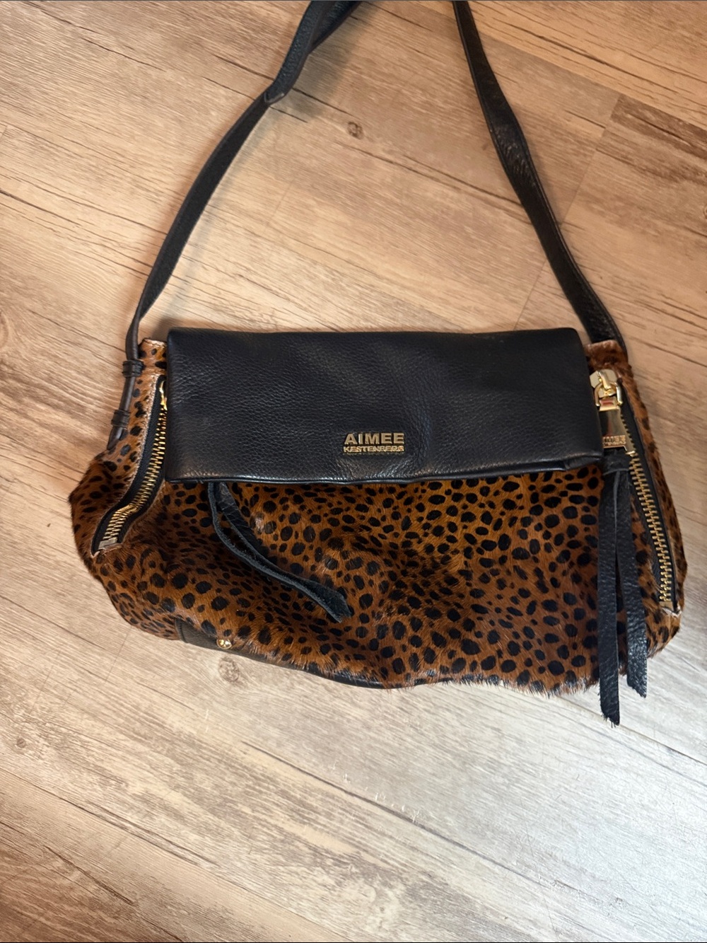 Aimee Kestenberg Black & Leopard Print Crossbody Bag